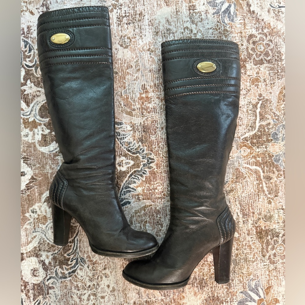Chloe Brown Leather Heeled Boots